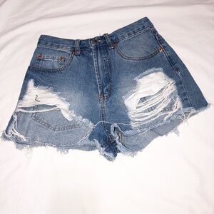 Signature8 High Rise Destroyed Denim Shorts Size Small Cut Off Distressed Blue